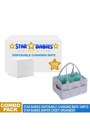 Star Babies - Combo Disposable Changing Mat - 100 pcs with Diaper Caddy
