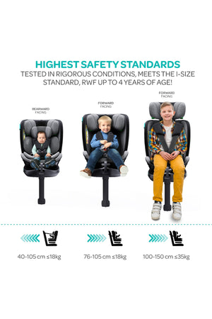 MOON Gyro Pro+ i-Size 360° Rotating Car Seat w/ leg Support and ISOFIX for 40-150cm (Group 0+-1-2-3) 0m to 12Yr- ECE R129/E4 – Grey