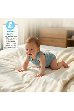MOON Organic Crinkle Muslin Onesie (18-24 Months)-Blue