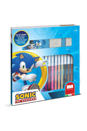 Sonic 18 Felt Tip Pen Set with Stamps & Ink Pad – Kids Creative Coloring & Drawing Kit