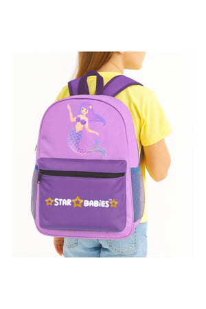 Star Babies Set of 4 – Little Mermaid Theme 16" School Bag, 4-Compartment Lunch Box, Insulated Lunch Bag, 500ml Water Bottle