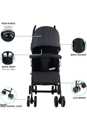 MOON Neo Plus Light Weight Travel Stroller,Black