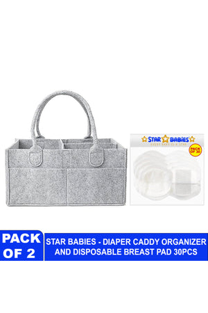 Star Babies - Diaper Caddy Organizer With Disposable Breast Pads - Grey/White - 31 Pcs