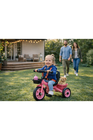 StarMarz Toddler 3-Wheel Tricycle Ride-On Toy with Safety Seat, Cup Holder & Rear Storage Basket - Pink