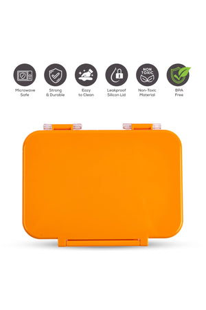 Cocobee Tritan Bento Lunch Box – 4 Compartments, Leakproof, BPA-Free, 585ml – Orange (3 Years+) + Marvel Spider-Man Tornado Flying Saucer Toy