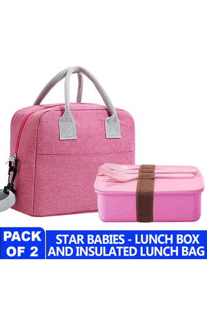 Star Babies Insulated Lunch Bag with Organic Lunch Box and Cutlery -Pink