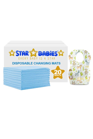 Star Babies Disposable Changing Mat 20 Pieces With Disposable Bibs 20 Pieces - Blue