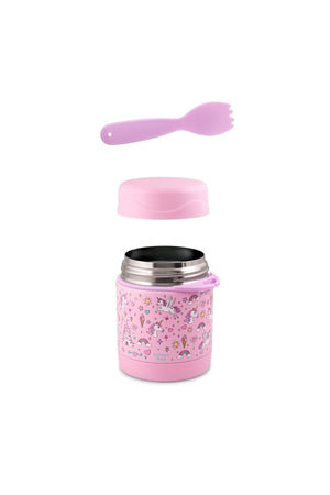 Bamboo Bark Kids Insulated Stainless Steel Food Jar with Fork, 350ml Thermal Lunch Container for Hot or Cold Food, Leakproof, BPA-Free, Ideal for School, Daycare & Travel,| Unicorn Design