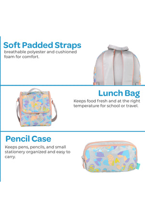 MOON 3 in 1 Kids Backpack Set - (16-Inch) Premium Kids School Bag with Lunch Bag & Pencil Case-Pink