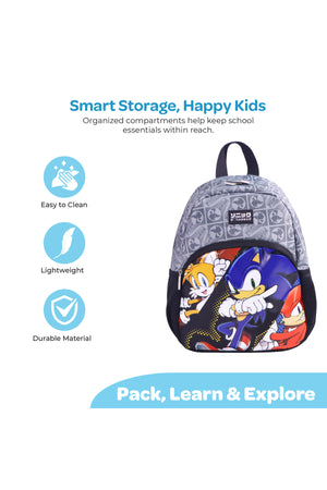 MOON Licensed SONIC the Hedgehog 3 in 1 Kids Backpack Set - (13-Inch) Premium Kids School Bag with Lunch Bag & Pencil Case-Black