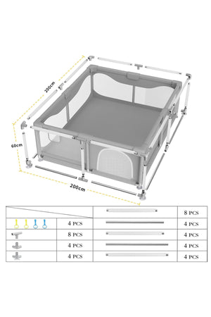 Star Babies - Baby Playpen With 4 Pull-Up Rings - Dark Grey - 120 x 120 cm