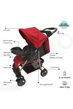 MOON Bezik - One Fold Stroller,Fire Red