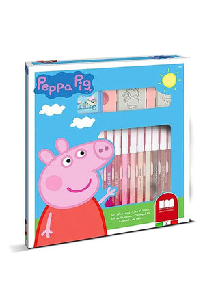 Peppa Pig Felt Tip Pen Set for Kids – 18 Colorful Felt Pens with 2 Stamps & Ink Pad – Creative Drawing & Coloring Set for Children