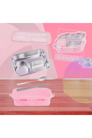 Star Babies - 4 Compartments Stainless Steel Bento Lunch Box - Pink