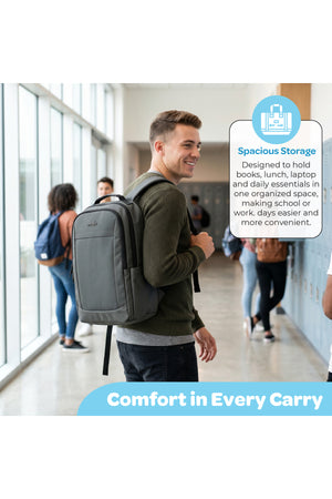 MOON School Backpack, Lightweight Backpack with Laptop Compartment- Grey