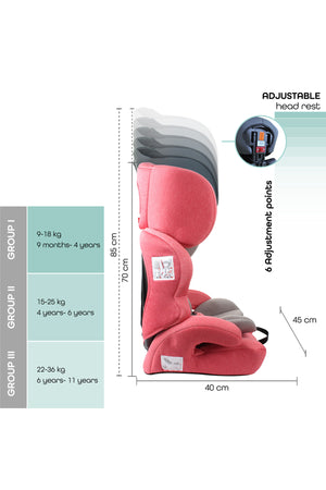 MOON Tolo - Baby/Kids Car seat (Group-1,2,3) -Pink