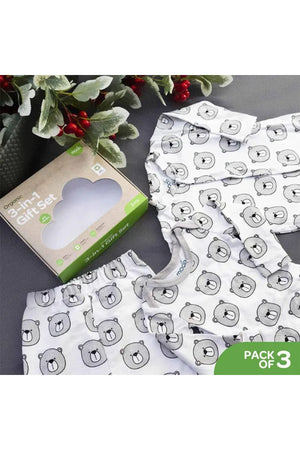 MOON Organic Baby 3 in 1 Gift Set- Romper-Body Suit-Jogger for 3-6 Months - Bear Print