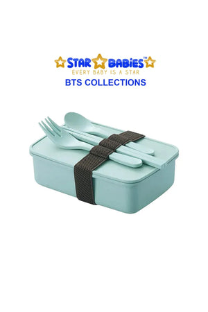 Star Babies - Eco Friendly Lunch Box With fork & Spoon BPA Free, Stainless Steel Water Bottle 600ml - Green