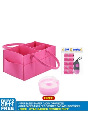 Star Babies - Diaper Caddy Organizer with Scented Bag Dispenser & Powder Puff - Pink