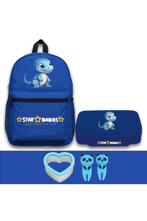 Star Babies 16-Inch Dino Themed Children's Backpack with Adjustable Shoulder Strap for Hiking Large with Bento Lunch Box with 4 Compartments, BPA Free, Leak-Proof, Toddler-Friendly, 3 Years+, Pack of 2