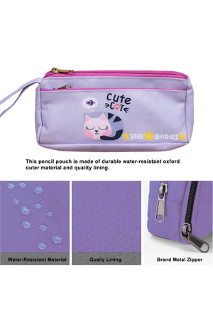 Star Babies 16-Inch Cute Cat Themed Children's Backpack with Adjustable Shoulder Strap for Hiking Large with Bento Lunch Bag and Dual Zipper Pencil Case Pack of 3