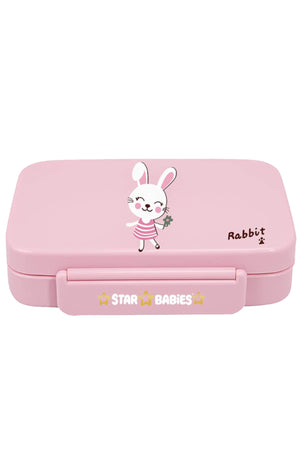 Star Babies Cute Rabbit Theme Bento Lunch Box with 4 Compartments, BPA Free, Leak-Proof, Toddler-Friendly, 3 Years+ size 22*16.5*4.85cm, Microwave Safe, Easy to clean, Keep Fresh - Pink
