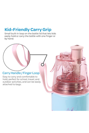 MOON Elisa Frozen Theme Water Bottle with Spray Mist | Cooling Spray | BPA-Free Stainless Steel | Leak-Proof for School, Camping, Hiking, Outdoor Play | Boys Water Bottle |500ml