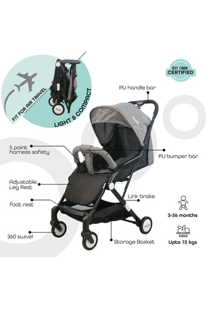 MOON Travel-Lite - Cabin Stroller,Black + Grey dots