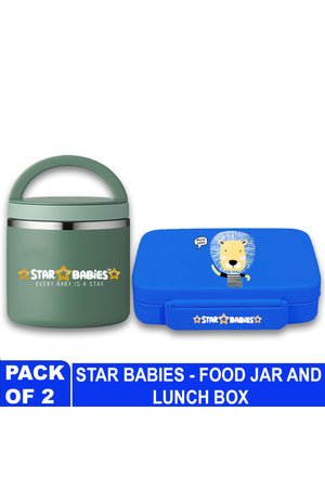 Star Babies - Star Babies Brave Lion Bento Lunch Box with 4 Compartments, BPA Free, Leak-Proof with Stainless Steel Food Jar-500 ml