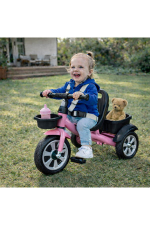 StarMarz Toddler 3-Wheel Tricycle Ride-On Toy with Safety Seat, Cup Holder & Rear Storage Basket - Pink