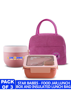 Star Babies 3-in-1 School Lunch Combo – Insulated Lunch Bag, Leak-Proof Bento Lunch Box, and Stainless Steel Mini Food Jar Set for Kids, Toddlers & School