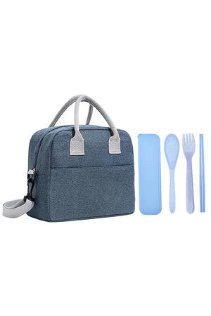 Star Babies Insulated Mini Lunch Bag with Foldable Fork- Spoon Set Blue & green