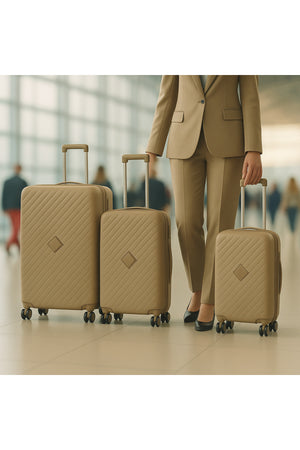 ELITE 3-Piece Hard-Shell Luggage Set (20/24/28) – Lightweight Spinner Suitcase – Beige Gold