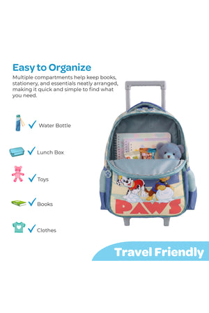 MOON Licensed Paw Patrol Snow Paw 3 in 1 Kids Trolley Set - (16-Inch) Premium Kids School Bag with Lunch Bag & Pencil Case-Green