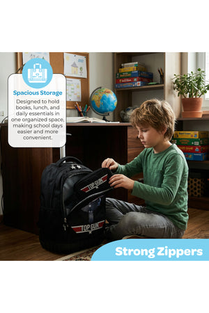 MOON Licensed Top Gun 3-in-1 Kids Trolley Backpack Set - (18-Inch) Premium Kids School Bag with Lunch Bag & Pencil Case-Black