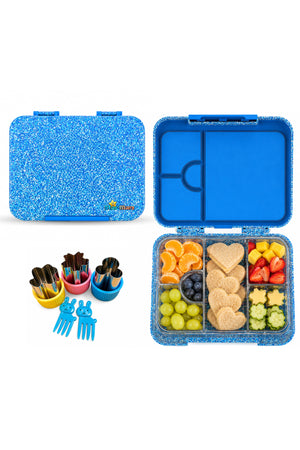 StarMarz - Unicorn Blue Bento Glitter Lunch Box wth Plastic Water Bottle Shark (480ml) - Pink