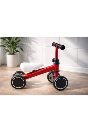 StarMarz Baby Balance Bike – 4-Wheel Toddler Training Bike for Indoor/Outdoor Riding, Soft Seat & No-Pedal Design for Safe Learning – Lightweight Kids First Bike (1–3 Years) – Red
