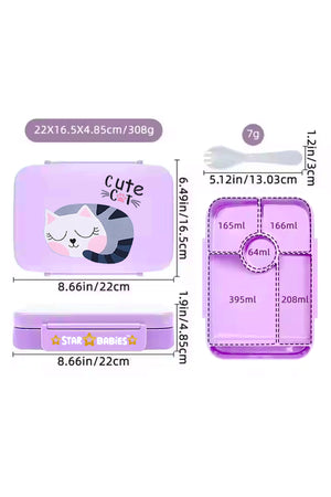 Star Babies Insulated Mini Lunch Bag with 5 Compartment Lunch Box and Fork-Spoon Set- Lavender