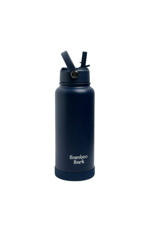 Bamboo Bark 1000 ML Insulated Water Bottle with Sipper Lid – Stainless Steel Double Wall Vacuum Flask for Hot & Cold Water Leak-Proof, Reusable Sports Thermos Bottle - (Deep Navy)