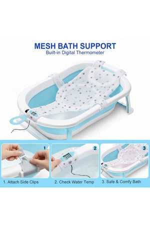 ستار بيبيز - للأطفال Foldable Bathtub مع Thermometer & Bath Seat Support Net, طقم - وردي - عبوة 2 من الخلف | Star Babies - Baby Foldable Bathtub With Thermometer & Bath Seat Support Net, Set - Pink - Pack of 2 back view