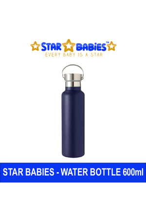 Star Babies Double Walled Stainless Steel Vacuum Insulated Sports Water Bottle with Portable Stainless Lid 600ml - Navy Blue