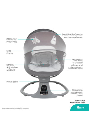 MOON Koze Baby Swing, Holds upto 9kg. Gentle Swaying Motion -Black