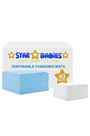 Star Babies - Disposable Changing Mat - Blue - 40pcs With Changing Mat - White - 10pcs
