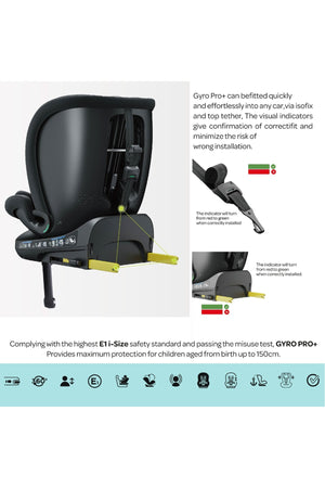 MOON Gyro Pro+ i-Size 360° Rotating Car Seat w/ leg Support and ISOFIX for 40-150cm (Group 0+-1-2-3) 0m to 12Yr- ECE R129/E4 – Grey