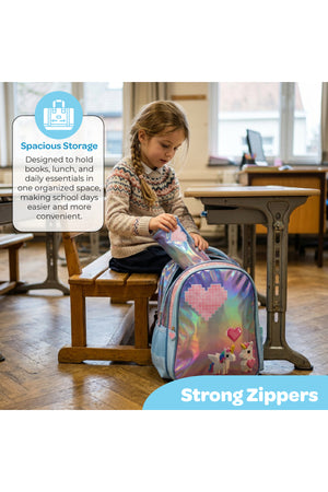 MOON Unicorn Backpack Set for Girls 3 in 1 – 16 Inch Premium Kids School Bag with Lunch Bag & Pencil Case-Pink &Blue