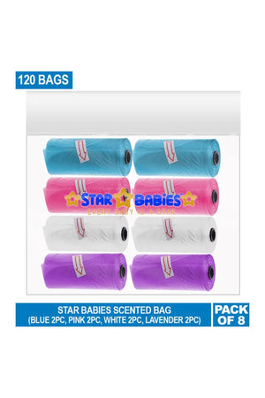 Star Babies - Scented Nappy Bag 8 Packs/120 Bags & Dispenser -Blue/Pink/White/Lavender