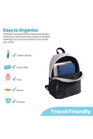 MOON Licensed One Piece 3-in-1 Kids School Backpack set - (17-Inch) Premium Kids School Bag with Lunch Bag & Pencil Case-Black&Grey