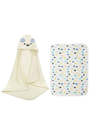Star Babies - Microfiber Hooded Towel w/ Reusable Changing Mat - White
