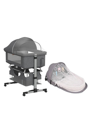 Star Babies - Adjustable Bedside Crib With Net & Storage Basket And Infant Bed With Mosquito Net - Grey