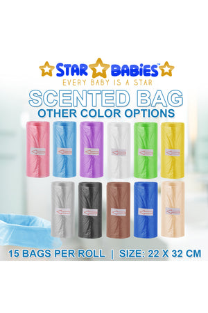 Star Babies - Scented Nappy Bag 4 Packs/60 Bags & Dispenser - Blue/Pink/White/Lavender